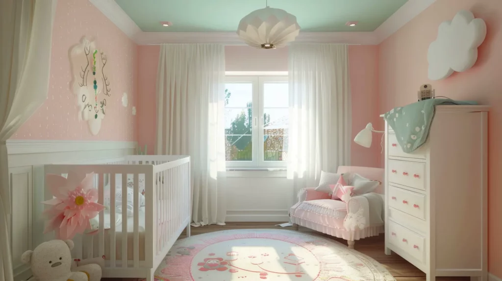 Décoration de la chambre de bébé ici dans les tons pastel