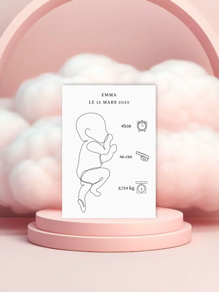 Jolie affiche naissance minimaliste bébé fille ou garçon