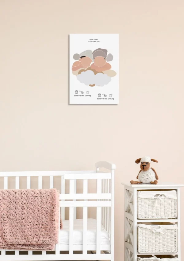 Affiche de naissance jumeaux garçon