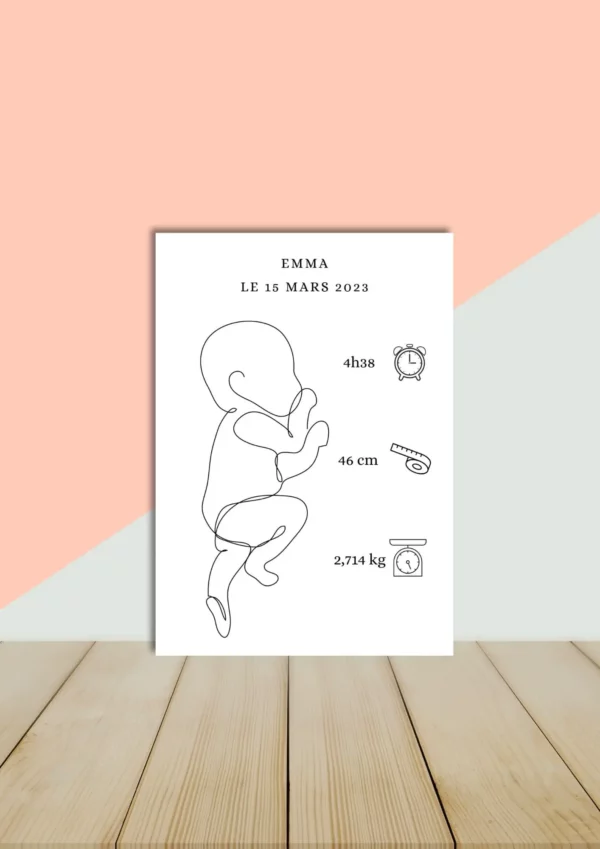 Jolie affiche naissance minimaliste bébé fille ou garçon