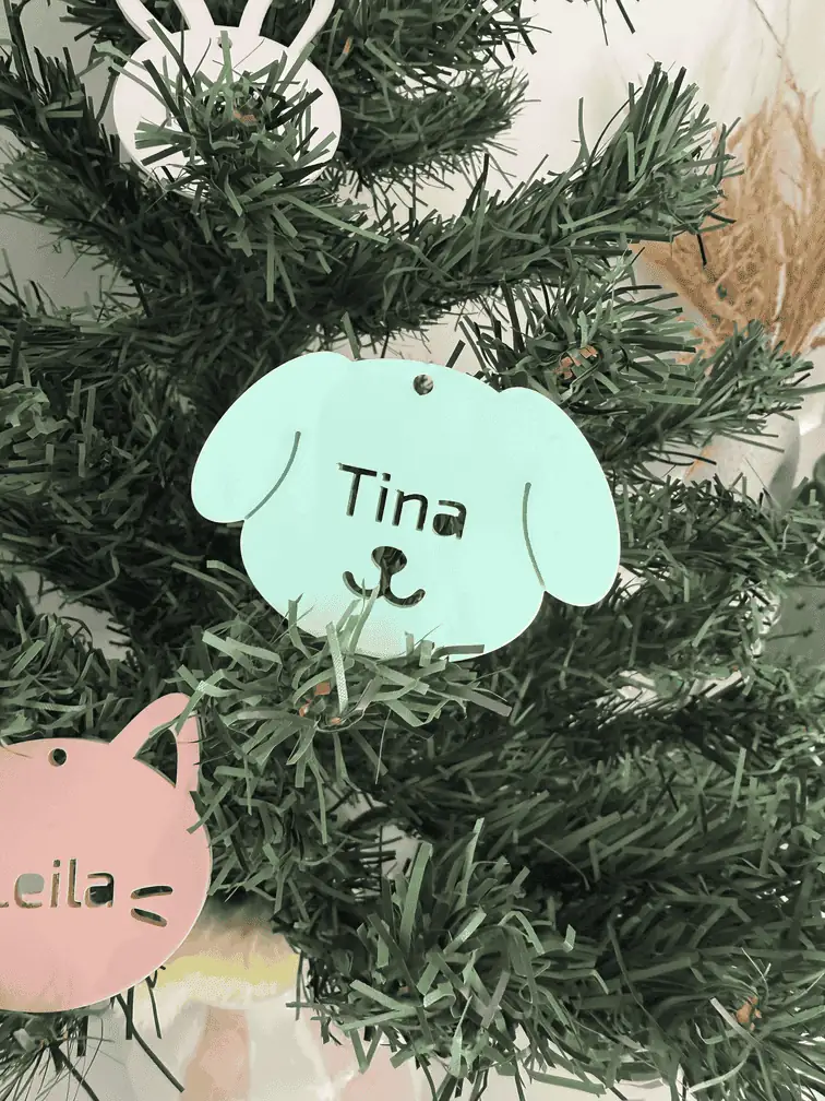 suspension de noël animaux, chien prénom