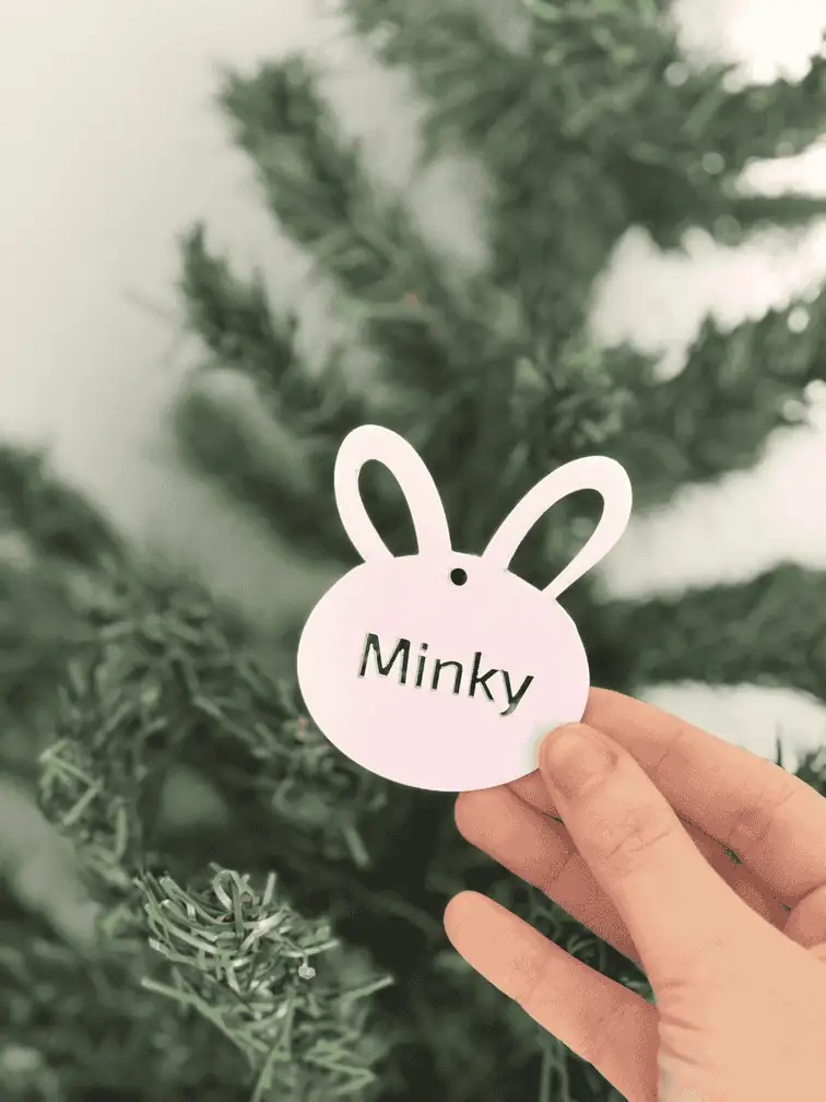 suspension de noël animaux, lapin prénom