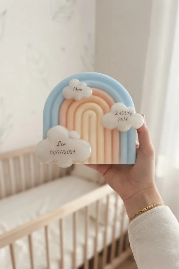 Décoration personnalisée bébé arc-en-ciel