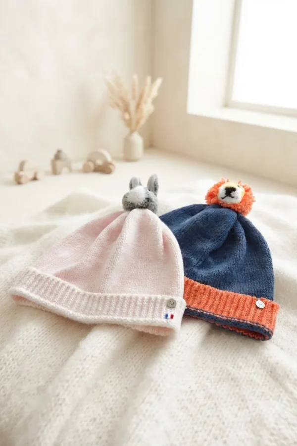 Bonnet de naissance et enfant « Les amis animaux »