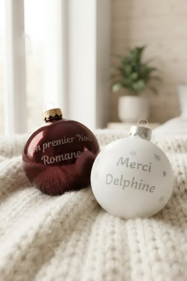 Boule de Noël personnalisée en verre gravé, à l&rsquo;unité