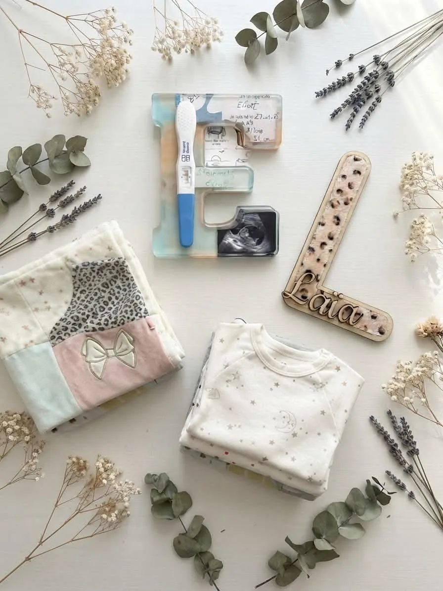 Cadeaux de naissance personnalisés : lettres en résine, souvenirs et vêtements de bébé