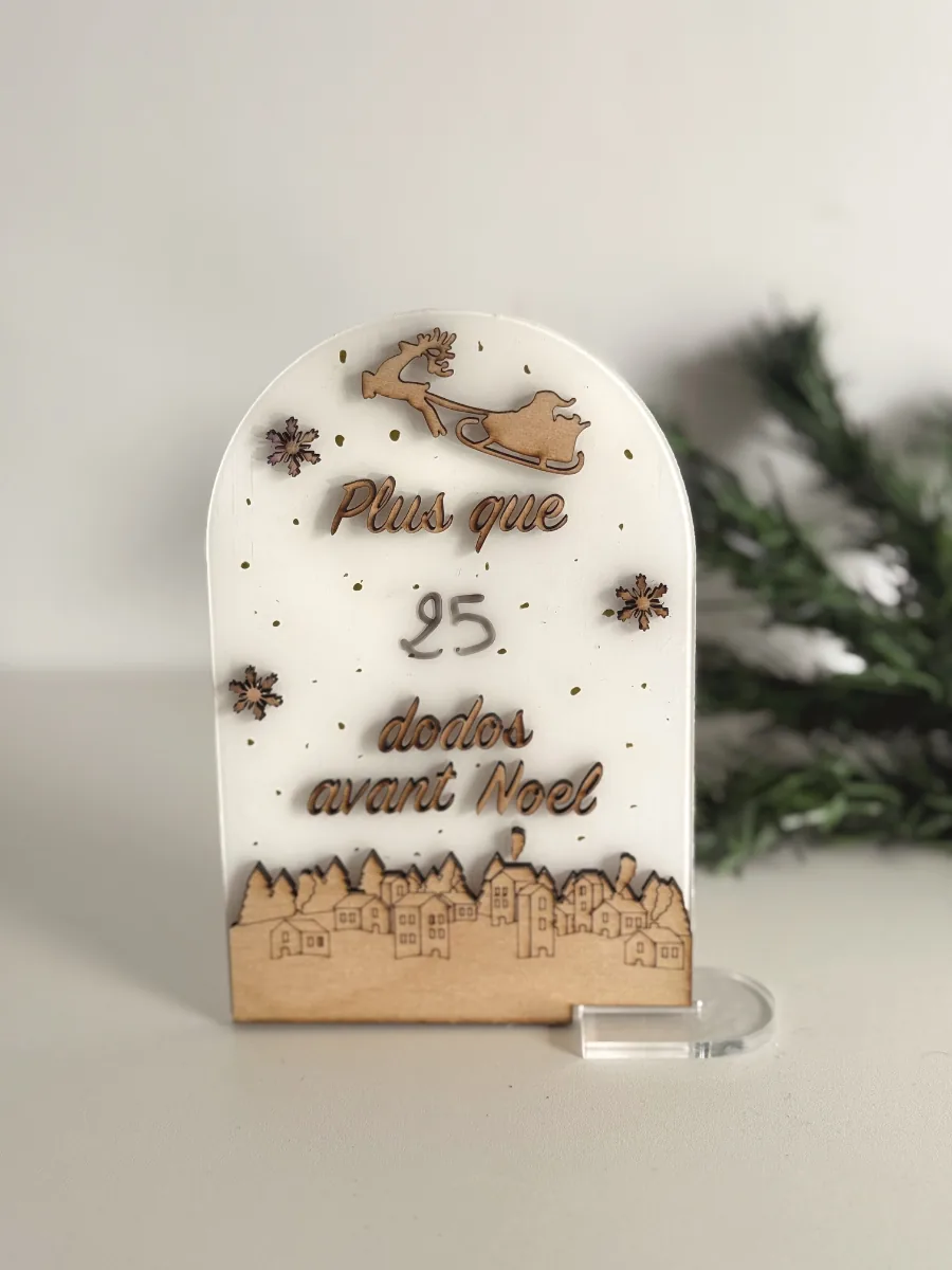 Compte à rebours de Noël blanc Plus que 25 dodos avant Noël, avec branche de sapin
