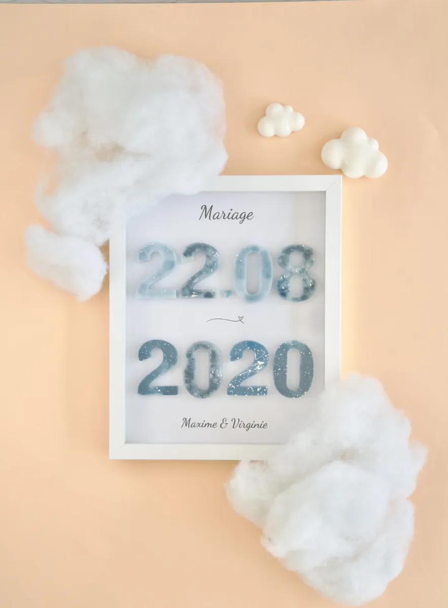 Cadre date de mariage personnalisé 22.08.2020 avec les prénoms des mariés