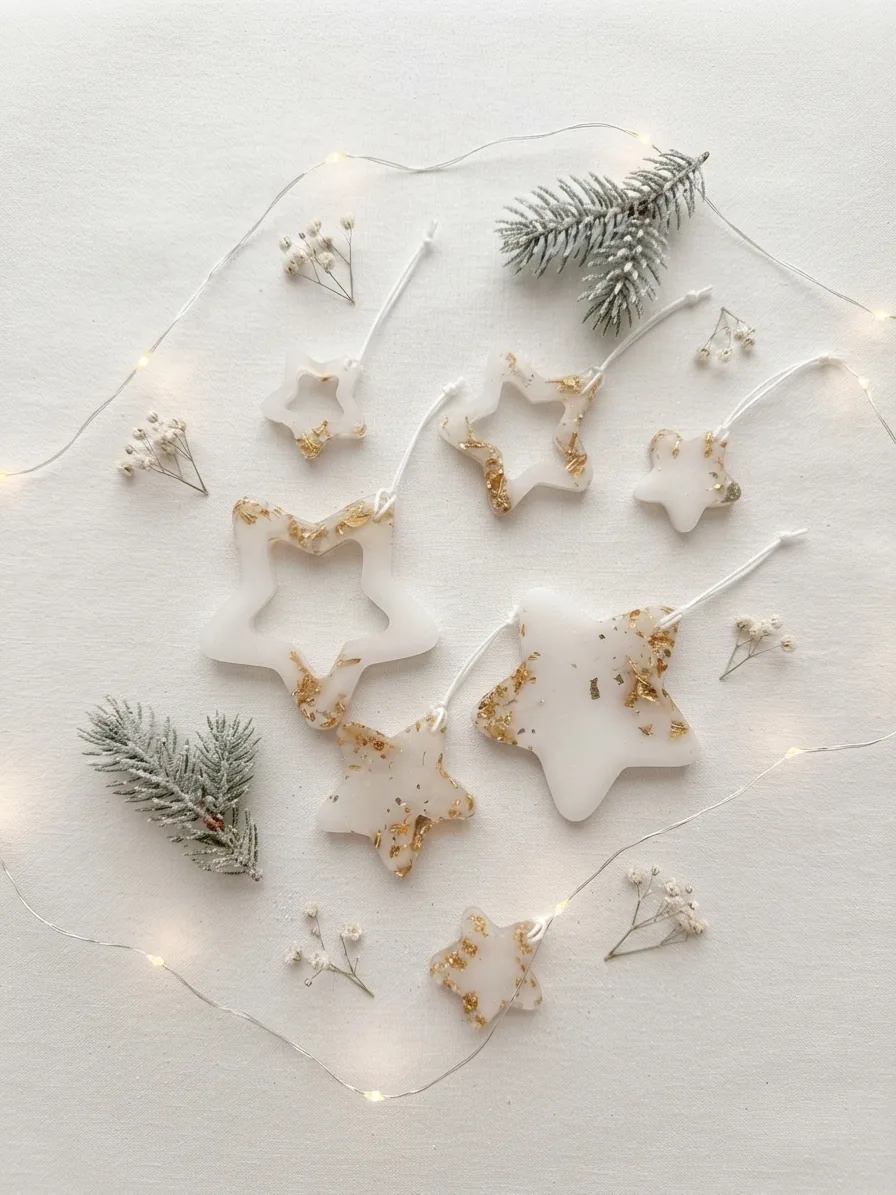 Étoiles de Noël en résine blanche et dorée avec guirlande lumineuse